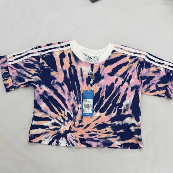 Adidas crop top short Sleeve Tie-Dye Tee - Pink, Blue, and White - Picture 2 of 9